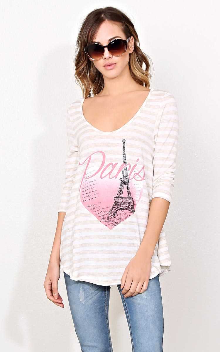 PARIS Love Knit Top - - Oatmeal Combo in Size by Styles For Less