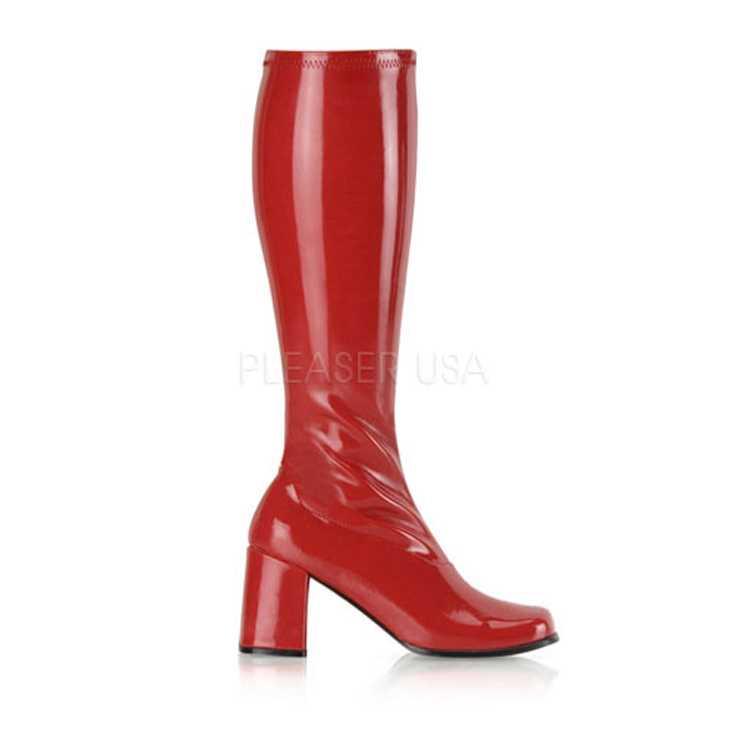 Red Stretch Patent Block Heel GoGo Boots
