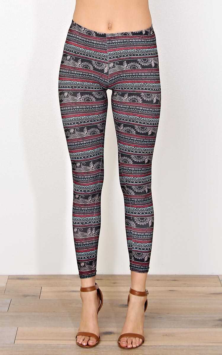 Aztec Afternoon Knit Leggings - LGE - Coral Combo in Size Large by Styles For Less