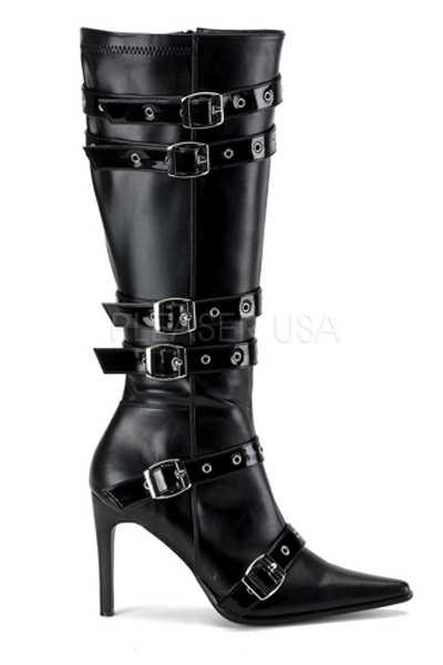 Black Faux Leather Strappy Buckled Boots