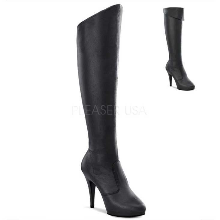 Black Knee High Single Sole Boots Leather