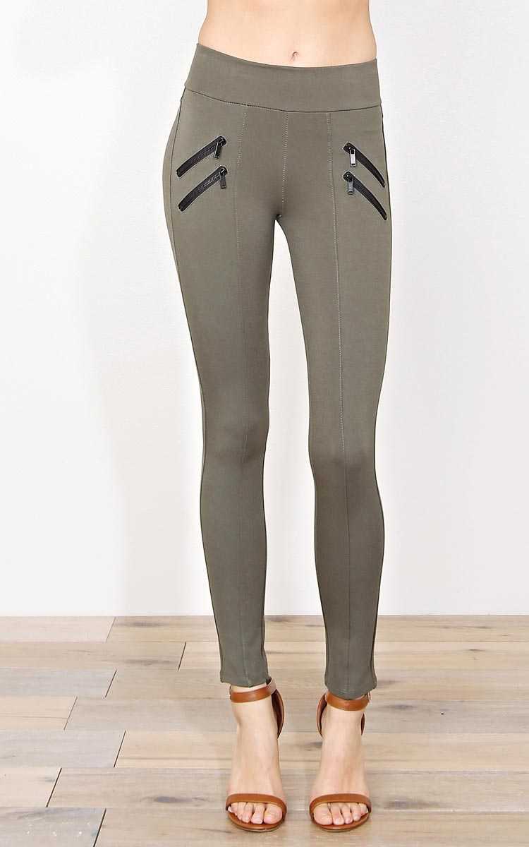 Genevieve Knit Ponte Leggings - - Olive/Drab in Size by Styles For Less