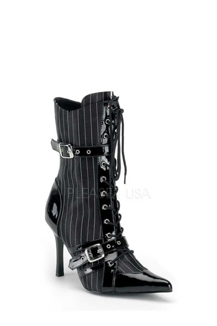 Black Pinstripe Lace Up Boots Satin Patent