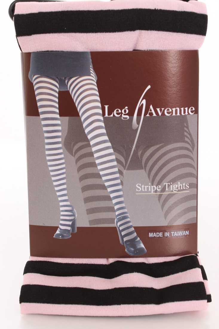 Pink Black Opaque Striped Tights