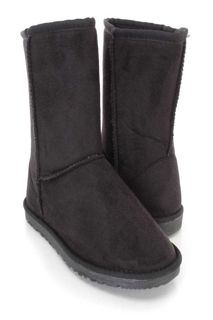 Black Slip On Casual Comfy Boots Faux Suede