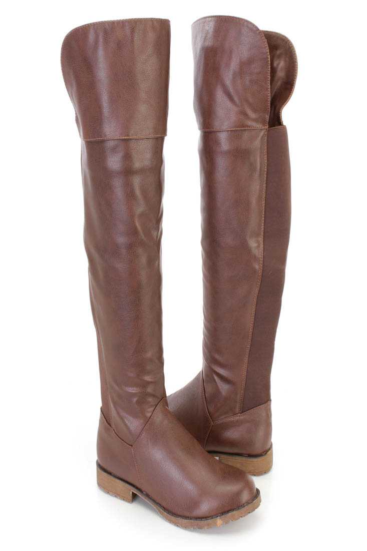 Brown Knee High Ridding Boots Faux Leather