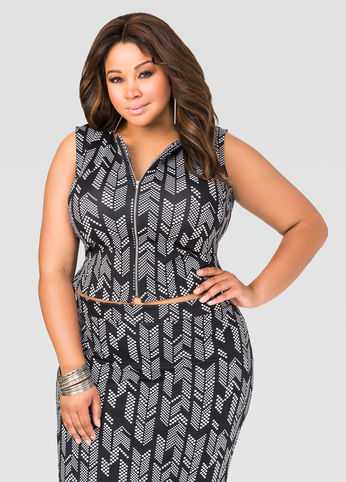 Dot Arrow Zip Front Top
