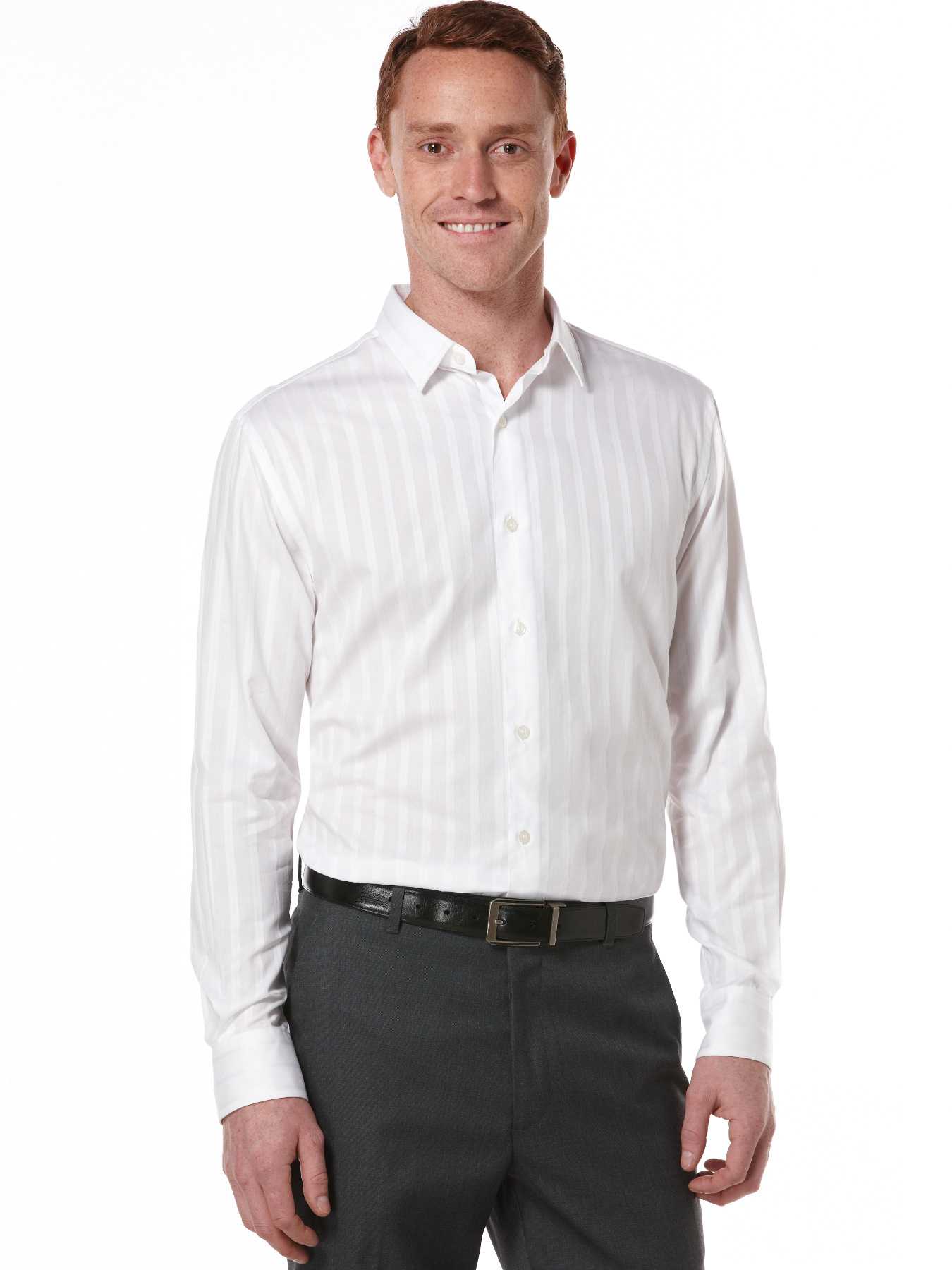 Perry Ellis Slim Fit Tonal Stripe Sateen Shirt