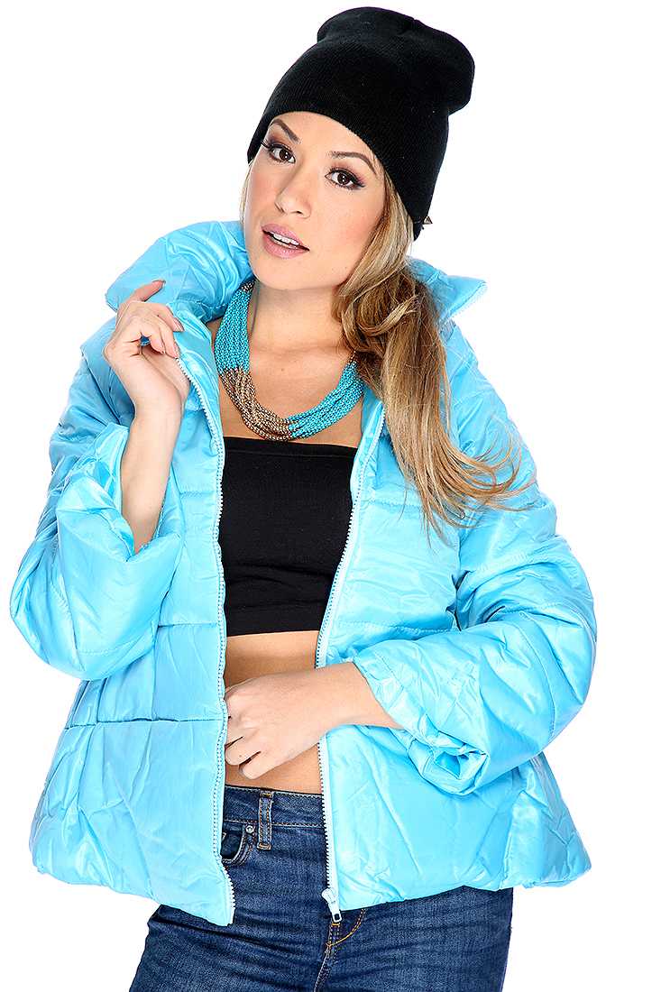 Sky Blue Zip Up Puffy Jacket