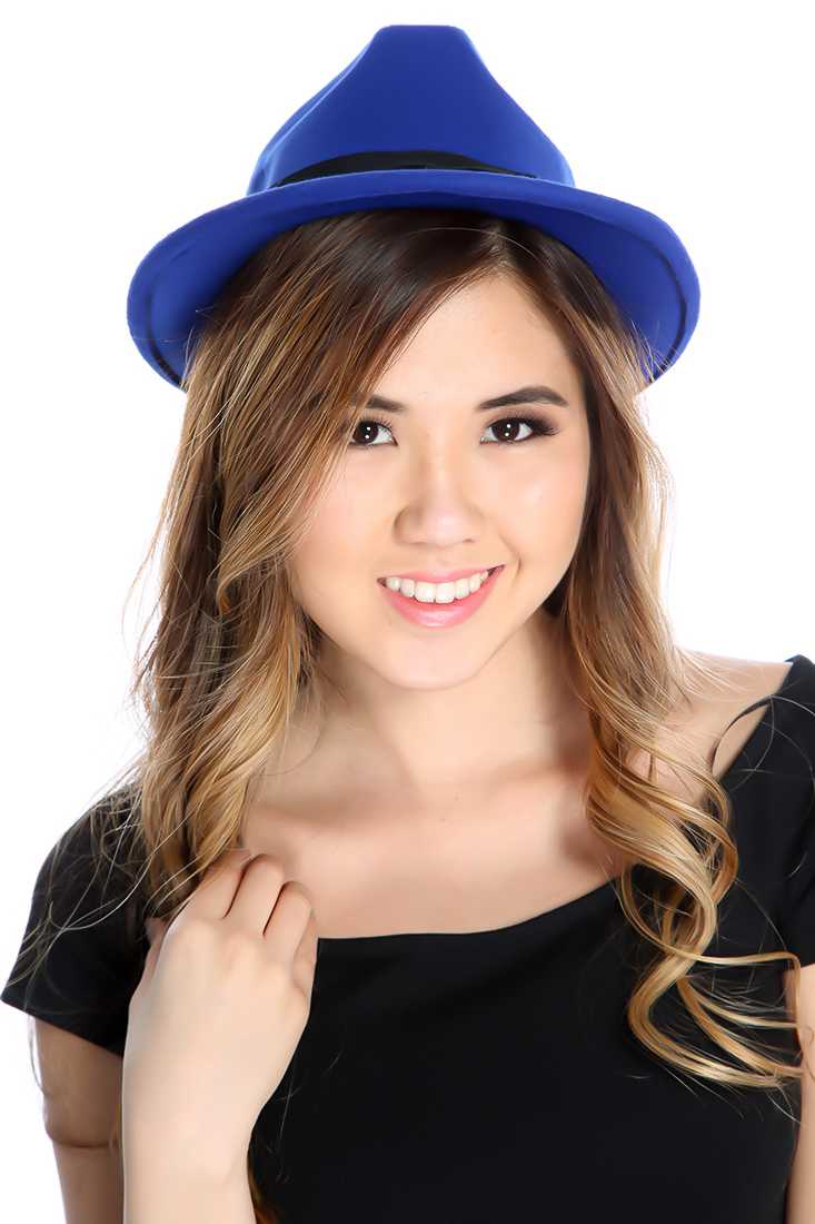 Royal Blue Ribbon Trim Fedora Hat