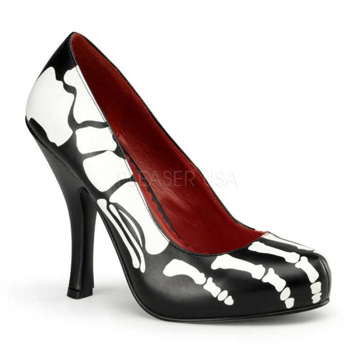 Black Faux Leather Skeleton Pump High Heels
