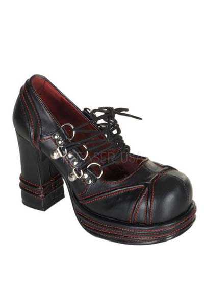 Black Red Lace Up Closed Toe Booties