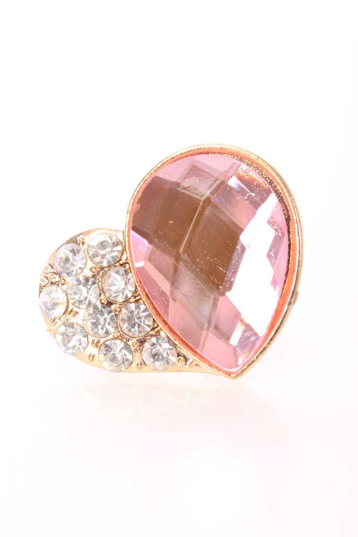Pink Gold Rhinestone Heart Ring