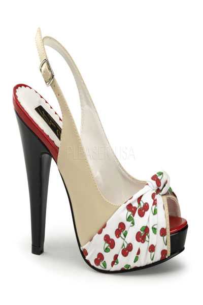 Cream White Faux Leather Slingback Printed Fabric High Heels
