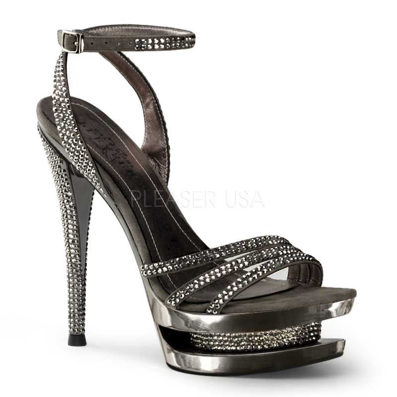 Dark Grey Rhinestone Strappy High Heels Faux Suede
