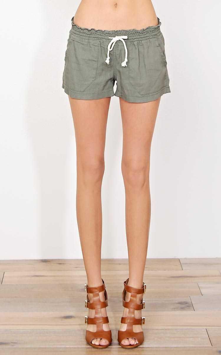 Olive Beach Front Linen Shorts - - Dk Olive in Size by Styles For Less