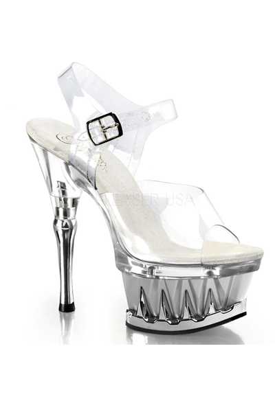 Clear Silver Strappy Spike Carved Platform High Heels