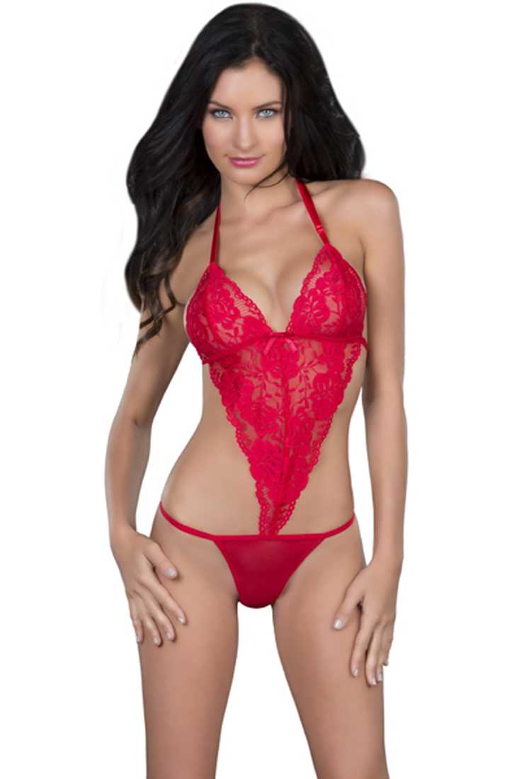 Red Lace Halter Teddy Intimates