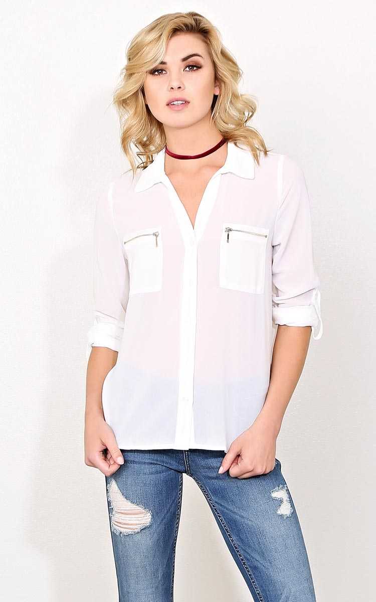 Nicole Zipper Detail Woven Top - - Ivry/Natrl in Size by Styles For Less