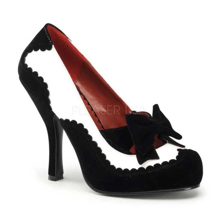 White Patent Black Velvet Bow Front Gangster High Heels