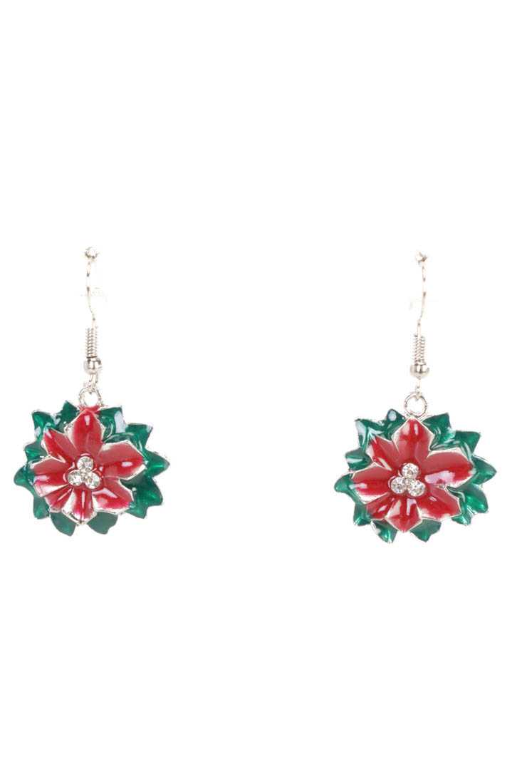Red Silver Lacquer Finished Flower Earrings
