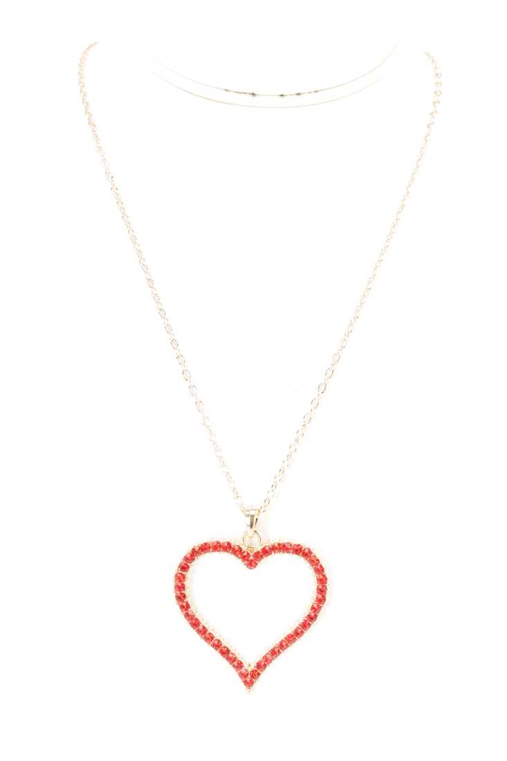 Red Gold High Polish Rhinestone Heart Pendant Necklace
