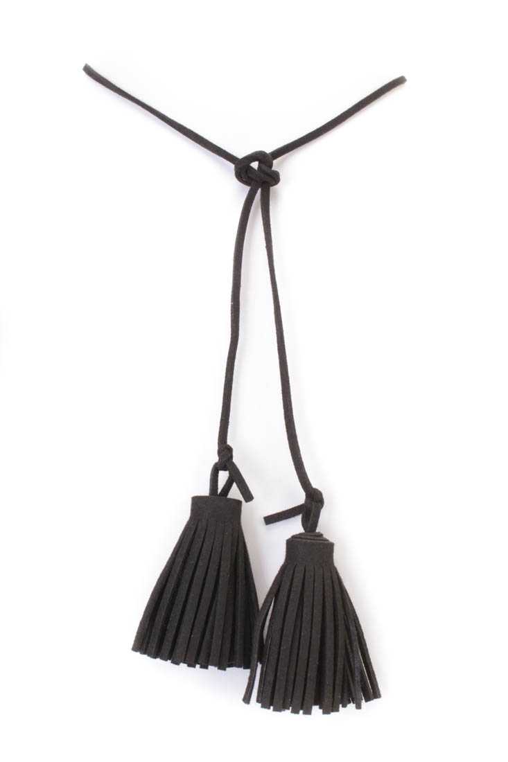 Black Tassel Faux Suede Necklace