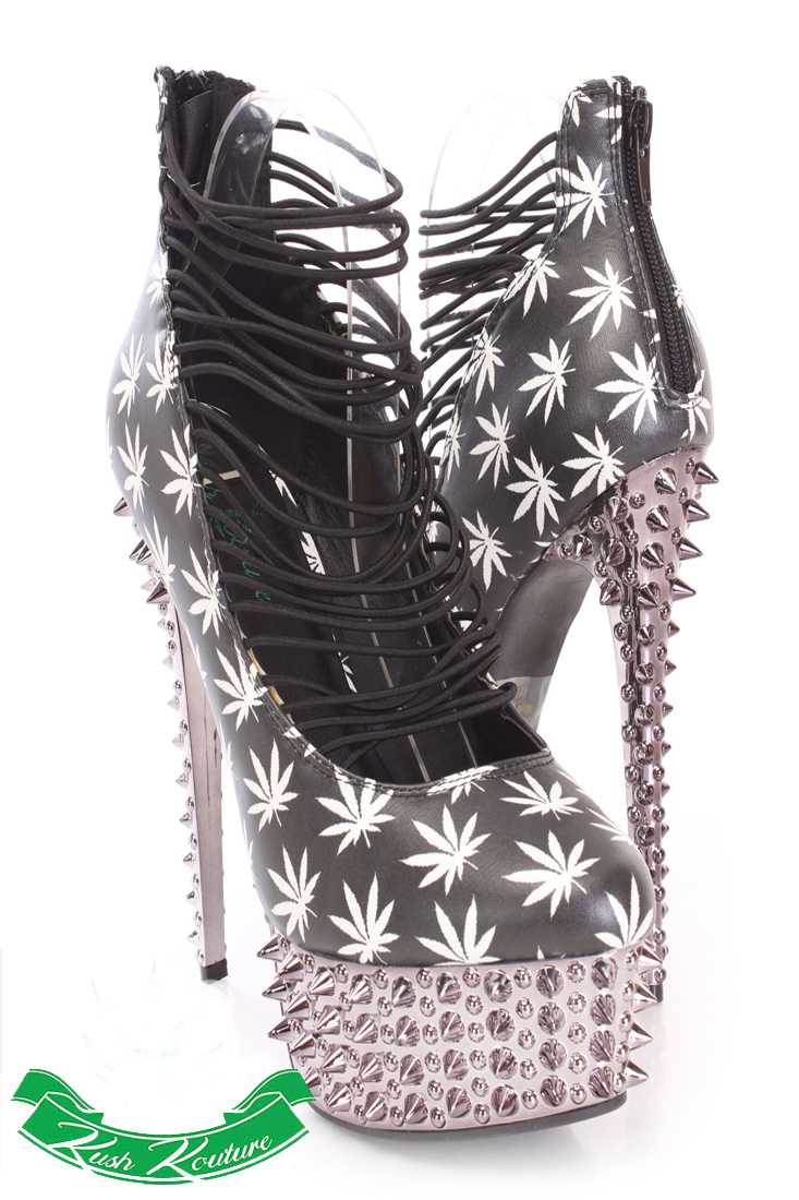 Black White Printed Strappy High Heels Faux Leather