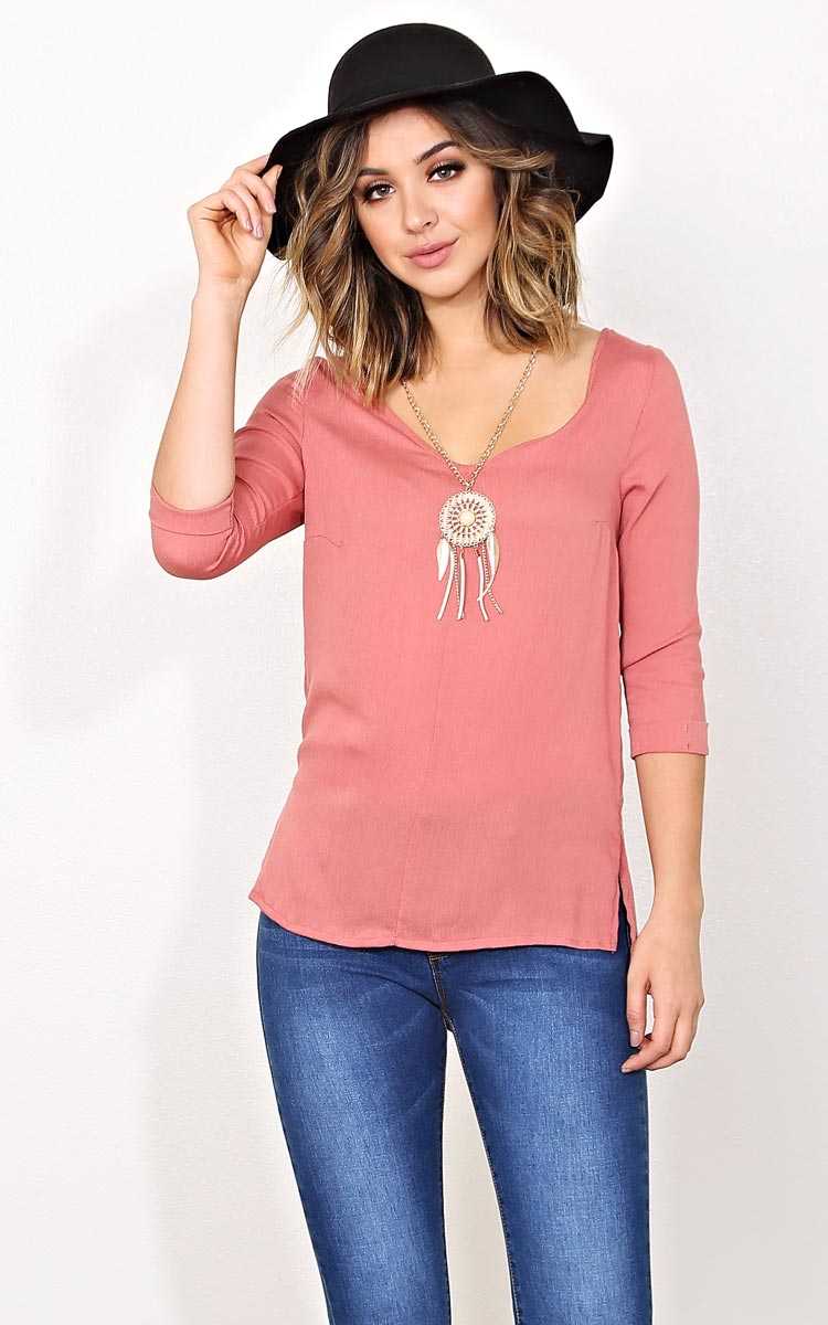 Trini Woven Peasant Necklace Blouse - LGE - MARSALA in Size Large by Styles For Less