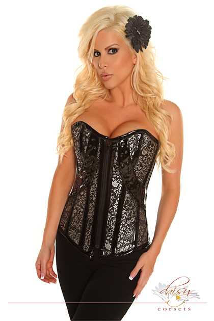 Gunmetal Brocade Steel Boned Corset