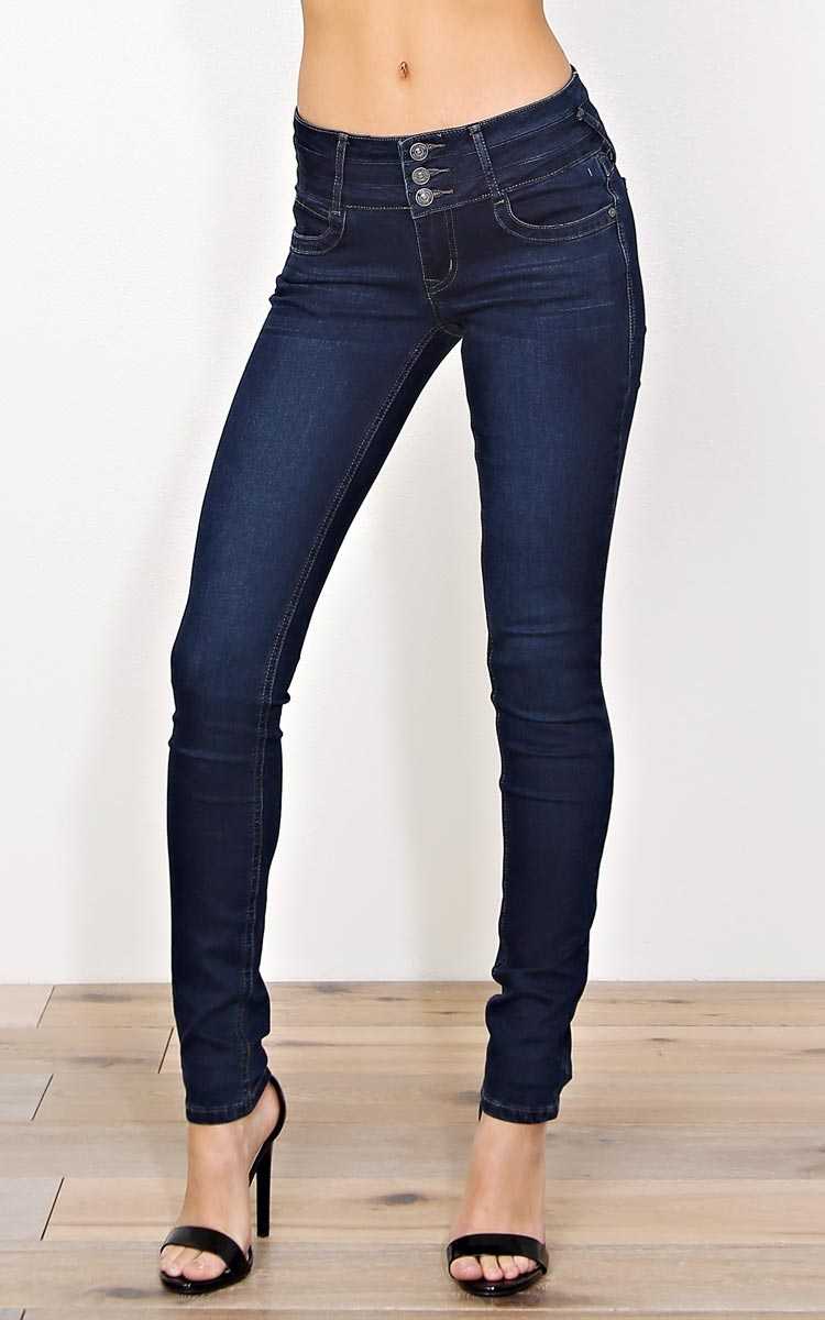 Cris Dark Wash High Rise Skinnies - Dark Denim in Size by Styles For Less