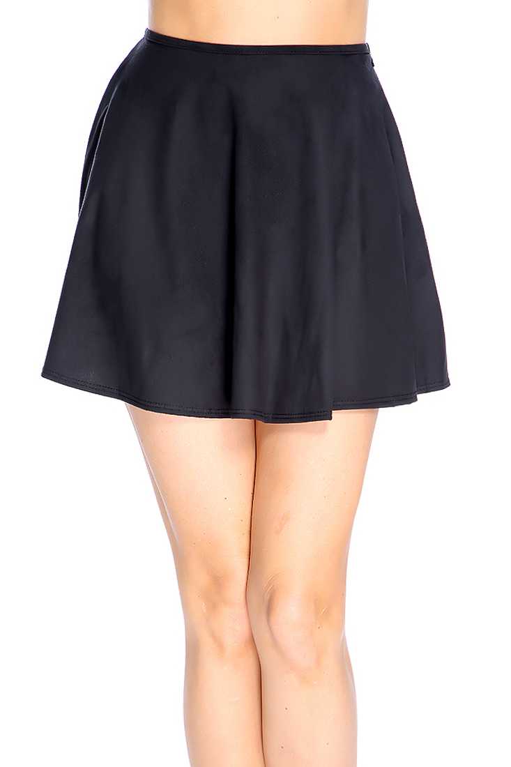 Black Faux Suede High Waist Skater Skirt