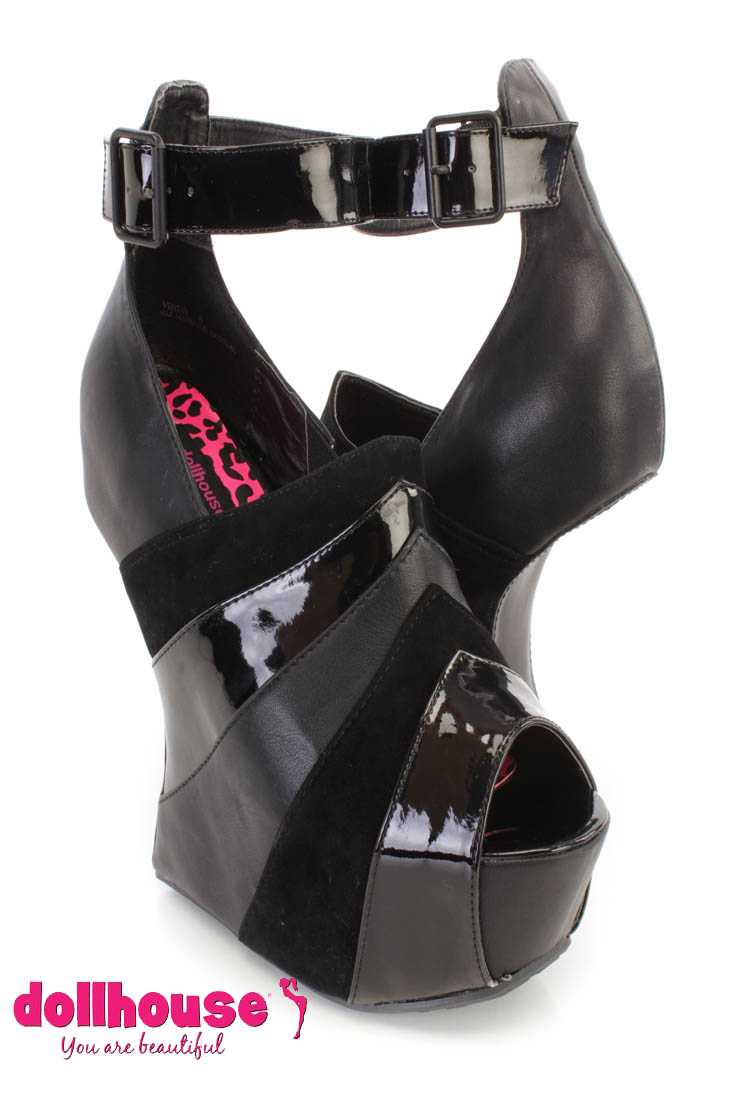 Black Platform High Anti Gravity Wedges Faux Suede