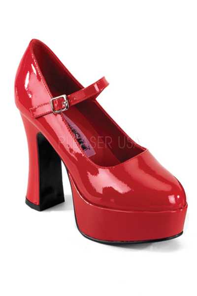 Red Patent Chunky Heel Mary Jane Platform Pump