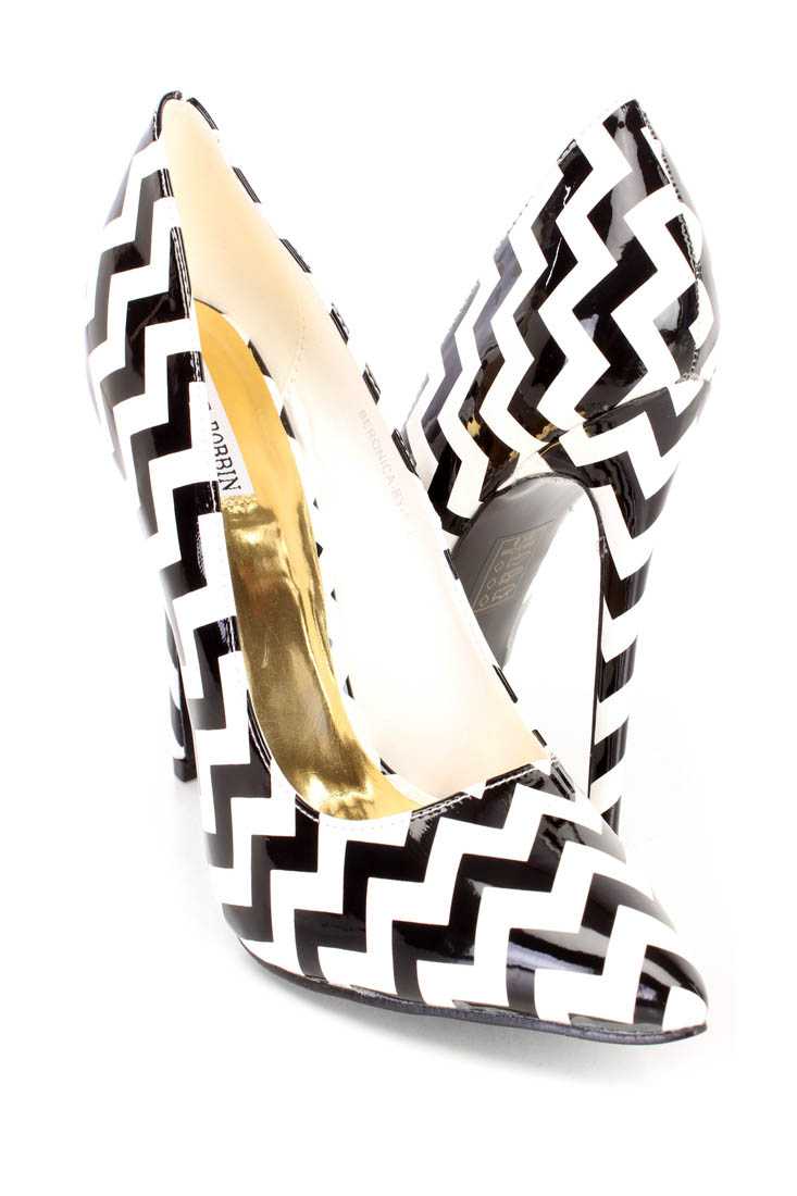 Chevron Print Pointy Toe Sexy Single Sole High Heels Faux Leather
