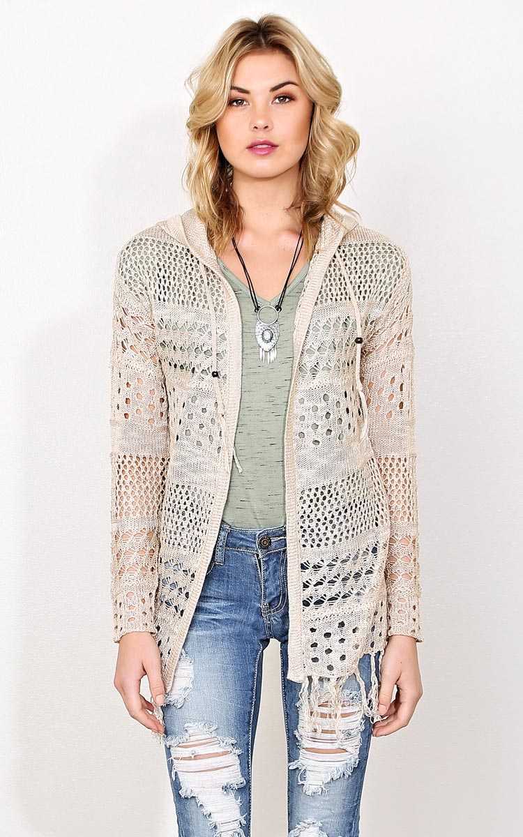 Changing Season Hooded Sweater Knit Wrap - LGE - Natural in Size Large by Styles For Less