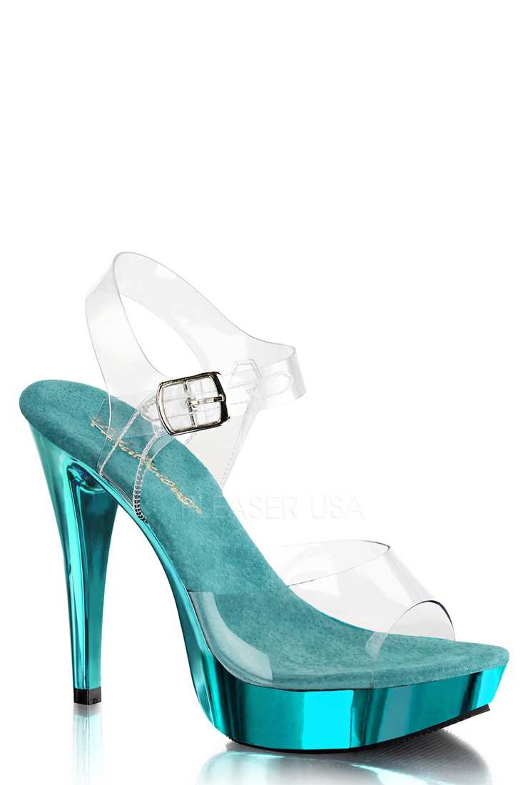 Clear Turquoise Strappy Chrome Platform High Heels PVC