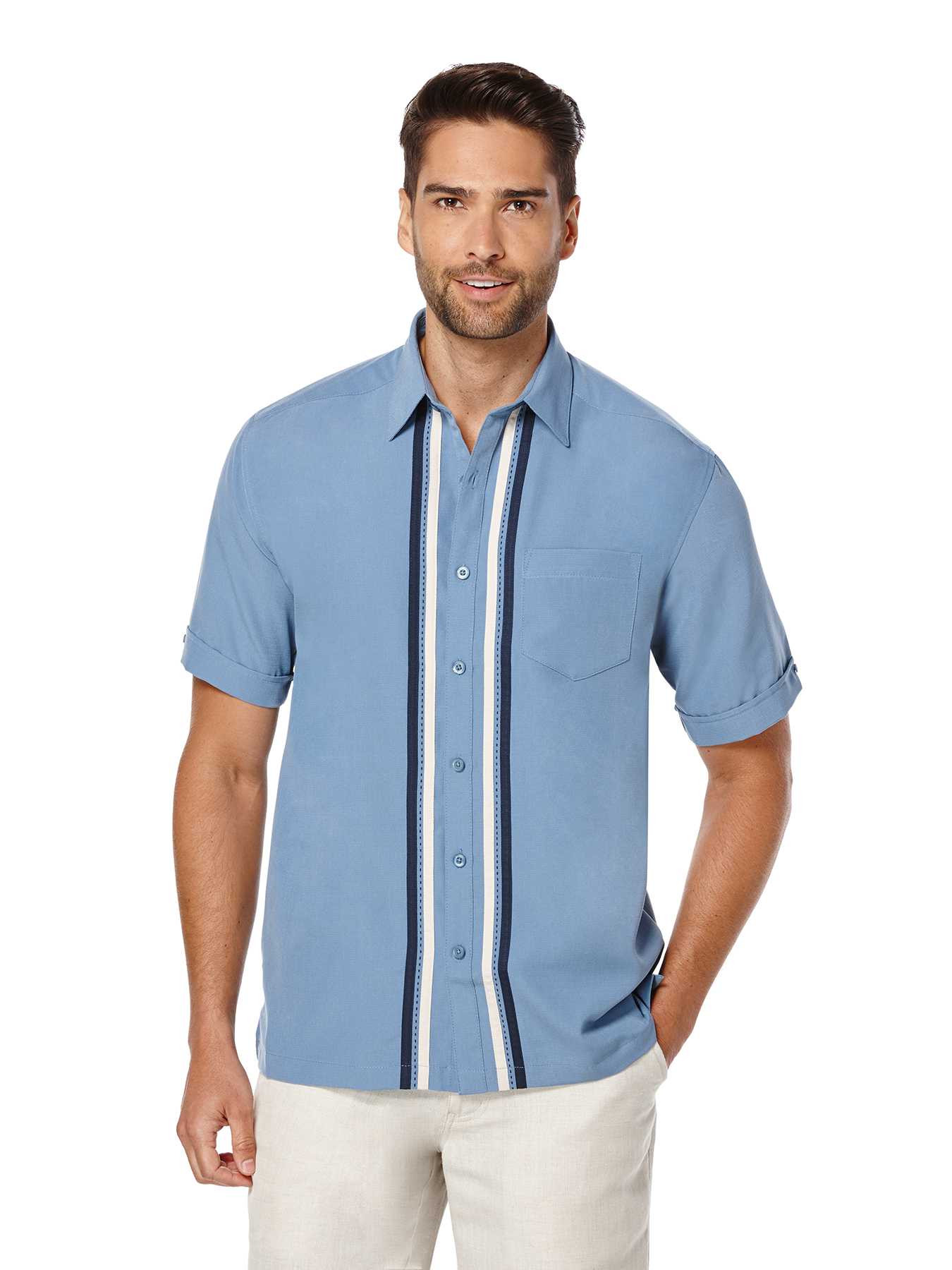 Cubavera Short Sleeve Texture Tri-Color Panel