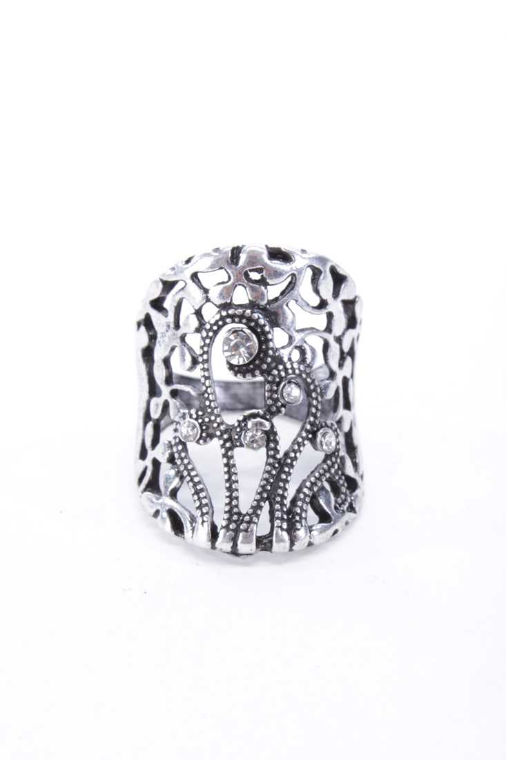 Silver High Polish Metal Intricate Ring