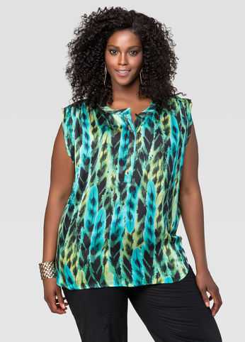 Feather Print Sateen Blouse