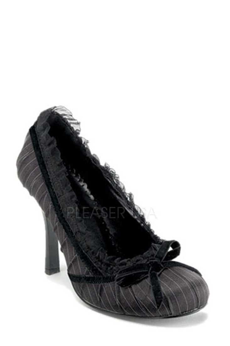 Black White Pinstripe Lace Trimmed Pump High Heels Satin