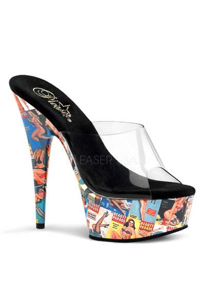 Clear Multi Pinup Girl Printed Platform High Heels