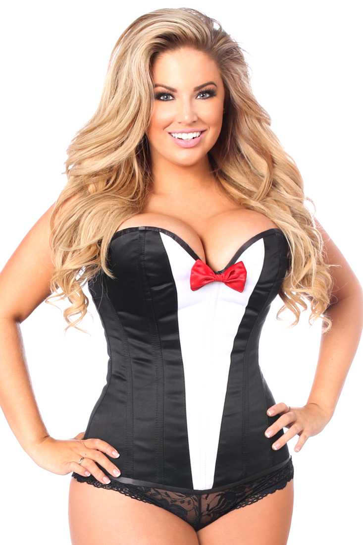 Black White Plus Size Steel Boned Tuxedo Corset