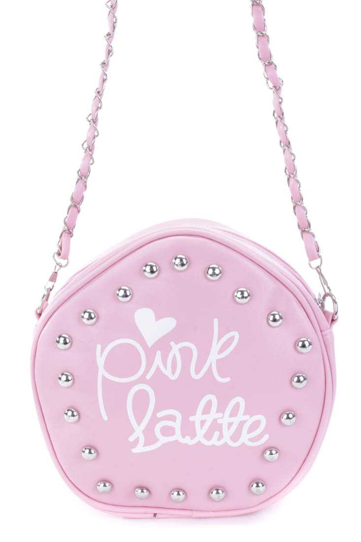 Pink Faux Leather Graphic Print Studded Handbag