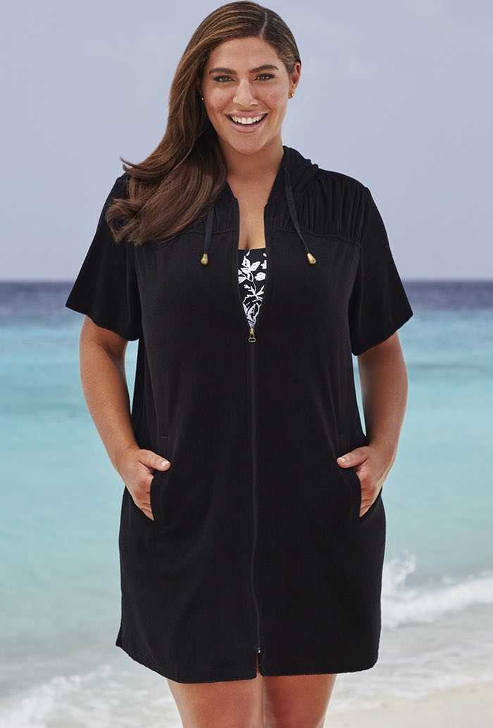Black Terry Zip 26-34 Cover Up