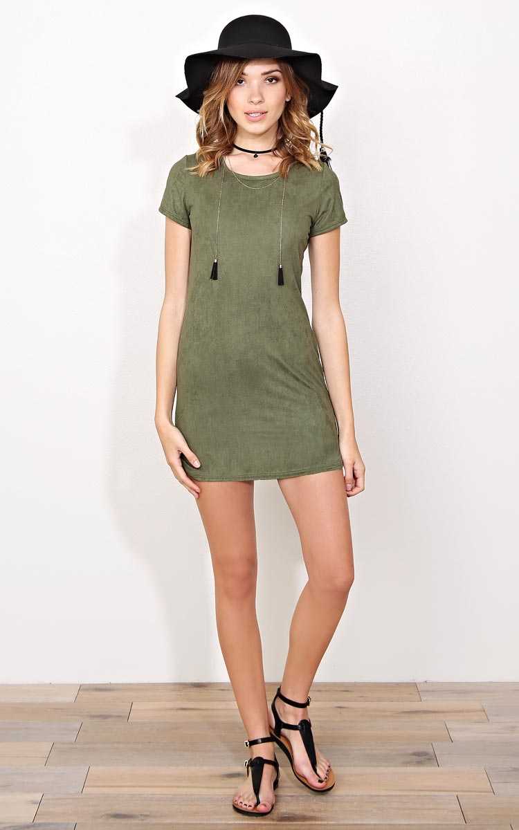 Mariah Faux Suede Dress - - Olive/Drab in Size by Styles For Less
