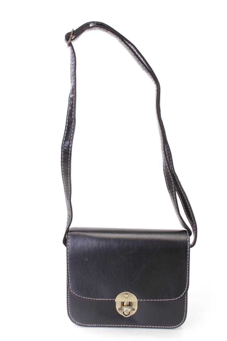 Black Faux leather Mini Messenger Bag