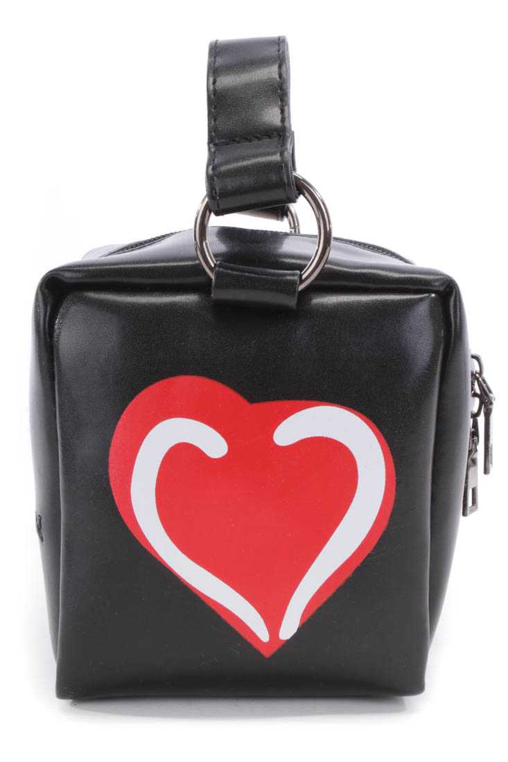 Red Black Faux Leather Heart Print Mini Handbag