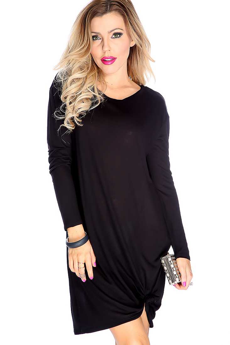 Sexy Black Long Sleeve Round Neck Dress