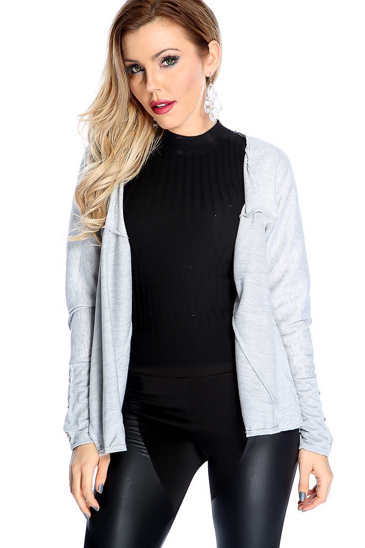Grey Open Front Long Sleeve Cardigan